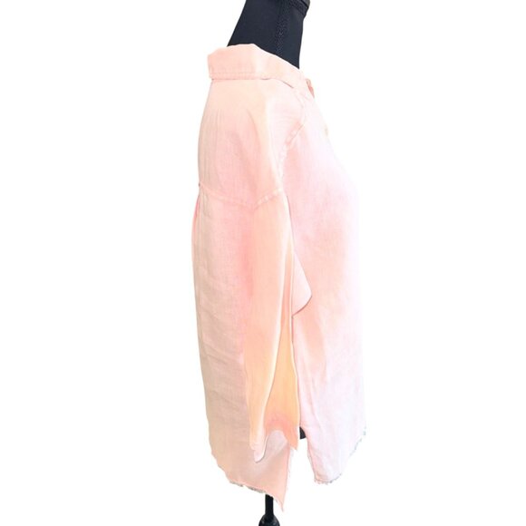 XCVI Womens Pink Peach Linen Button-Up Tunic Top S Sustainable Minimalist Casual - Picture 5 of 12